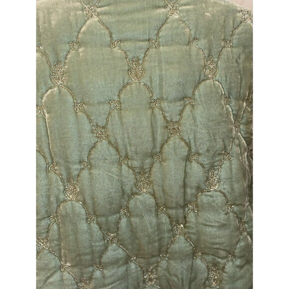 EUC Johnny Was Zaelia Lux Quilted Velvet Puffer Mint Green Coat Gold Trim XS/S - Picture 15 of 16